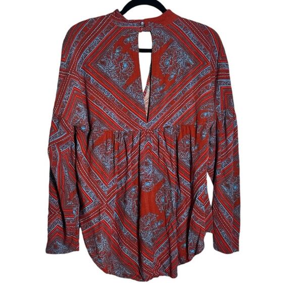 Free People Walking On A Dream Keyhole Pullover Tunic Red Blue Small Boho Hippie - Picture 4 of 8